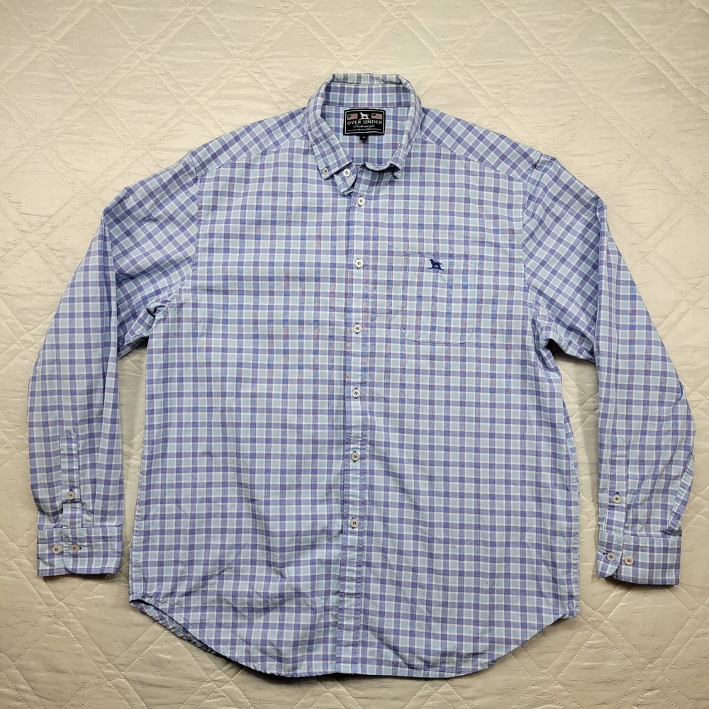 Over Under Featherweight blue‎ check long sleeve dress shirt size XL